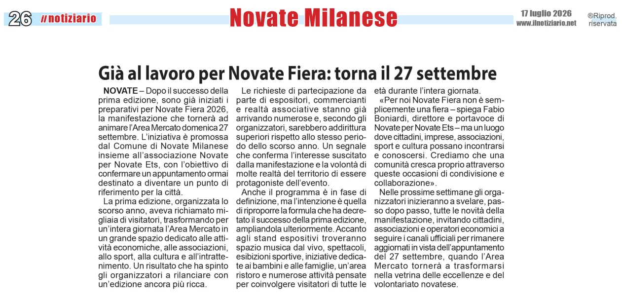 IlNotiziario | Già al lavoro per Novate Fiera: torna il 27 settembre